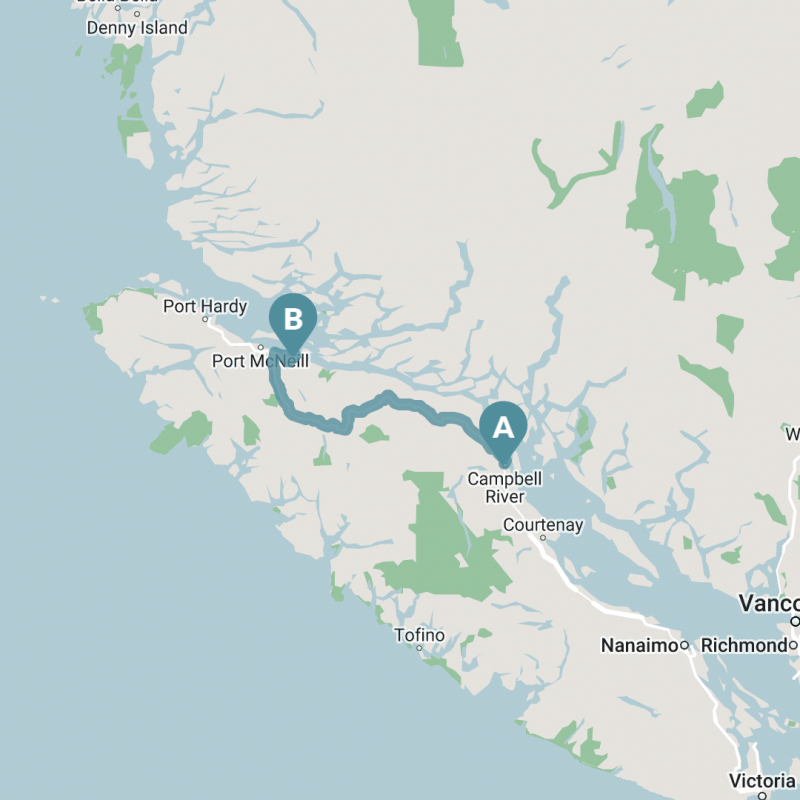 Map of Campbell River to Telegraph Cove