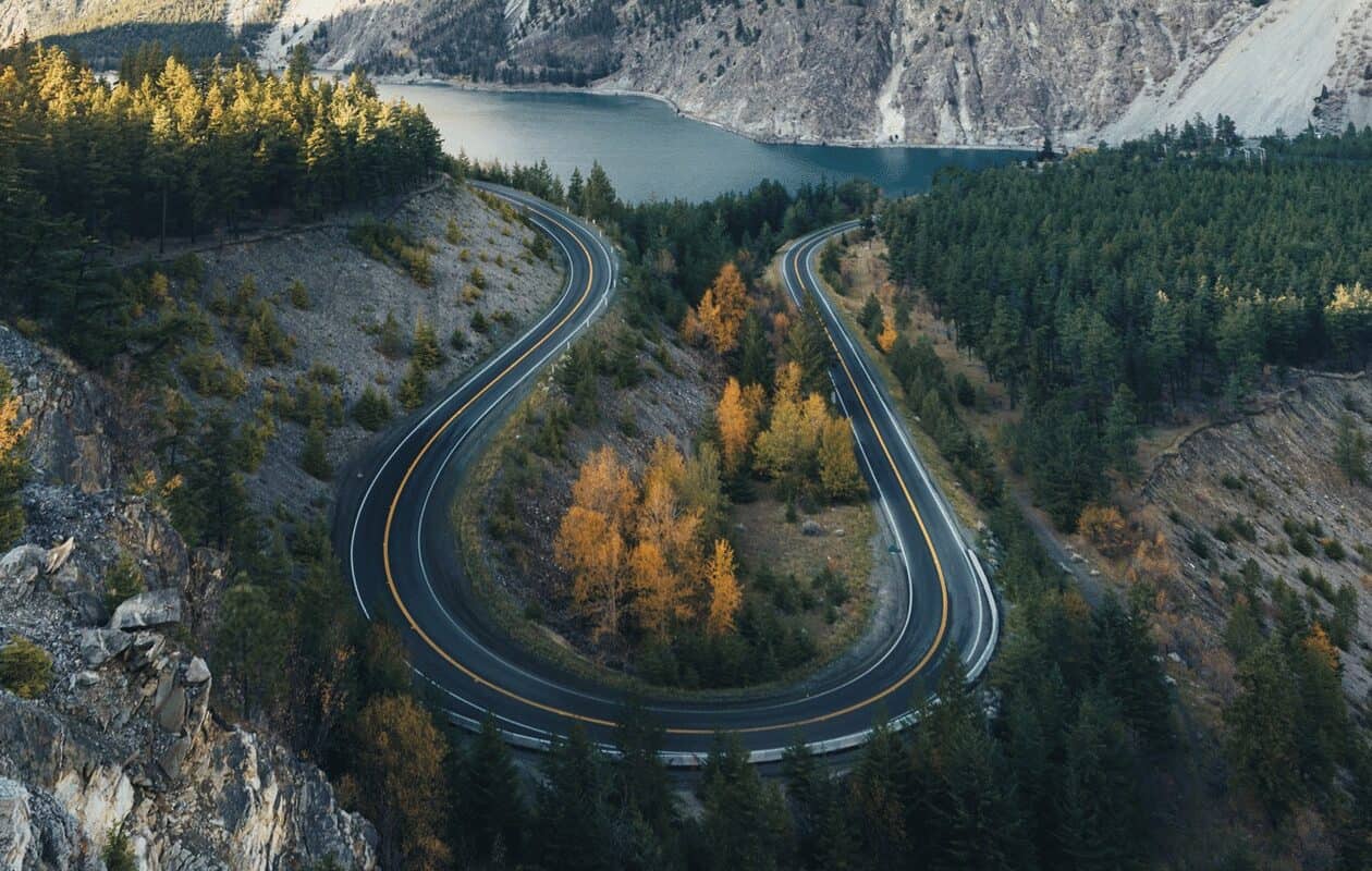 Duffy Lake Road winding through the mountains north of Pemberton BC