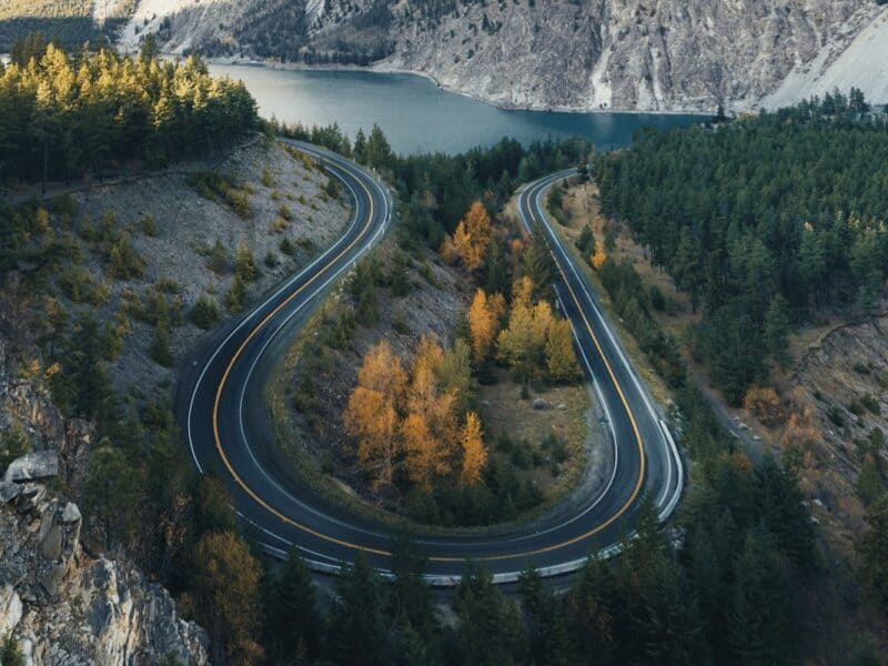 Duffy Lake Road winding through the mountains north of Pemberton BC