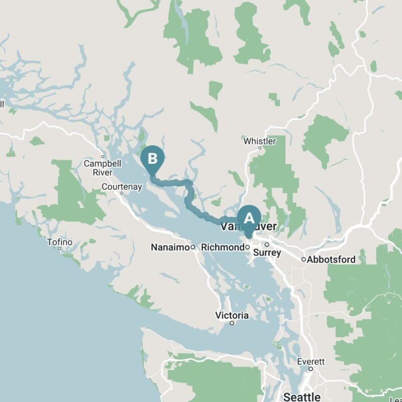 Map of Vancouver to Powell River