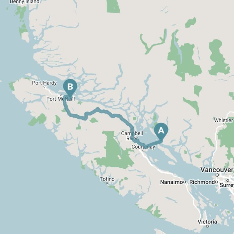 Map of Powell River to Telegraph Cove