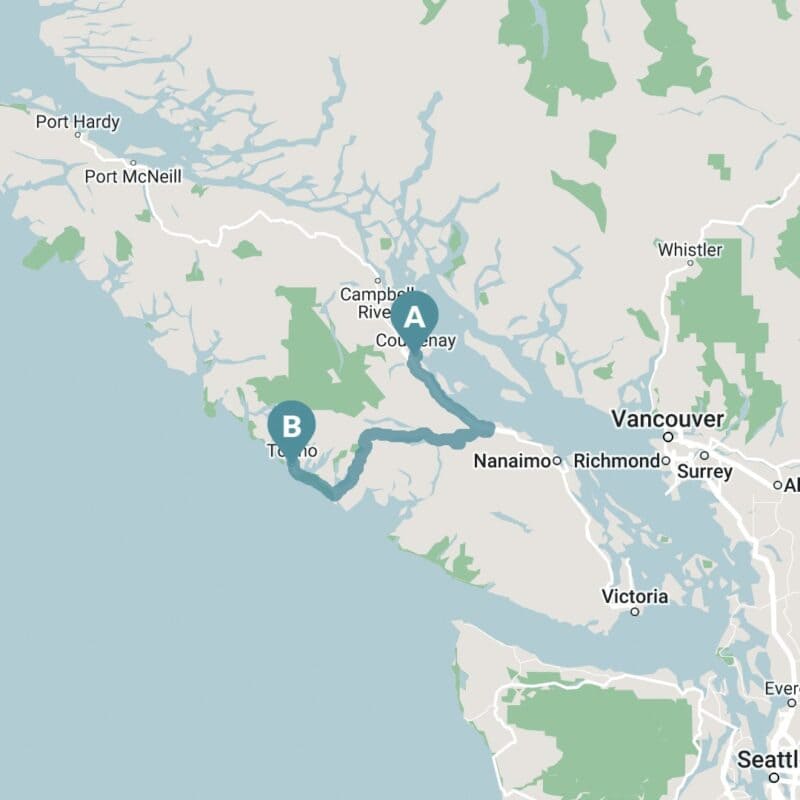 Map of Courtenay to Tofino