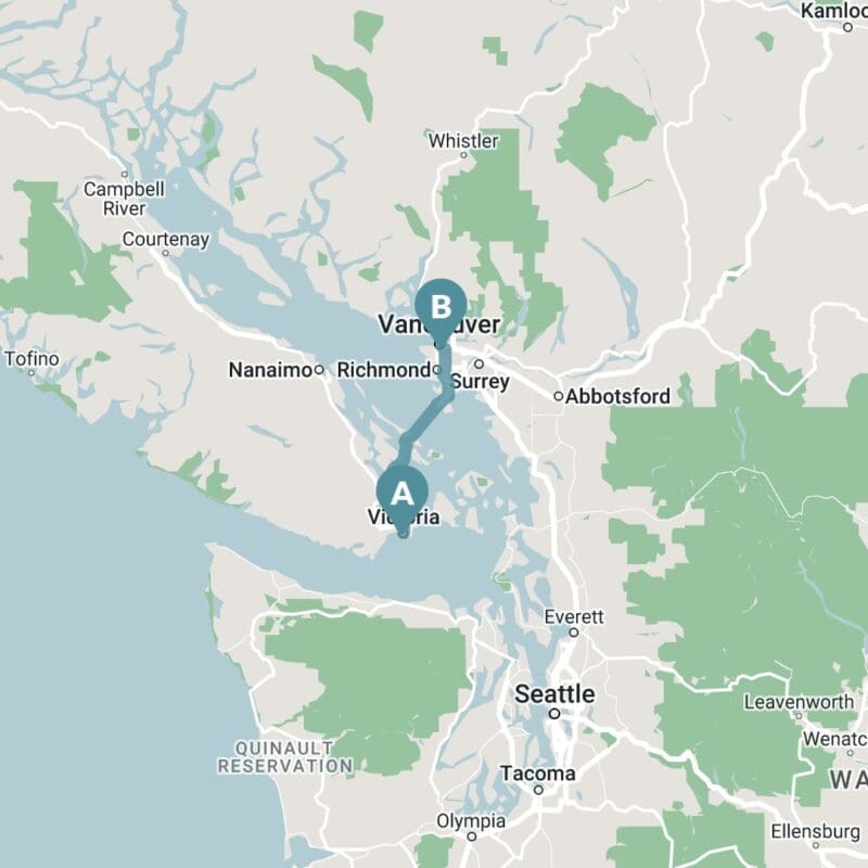 Map of Victoria to Vancouver