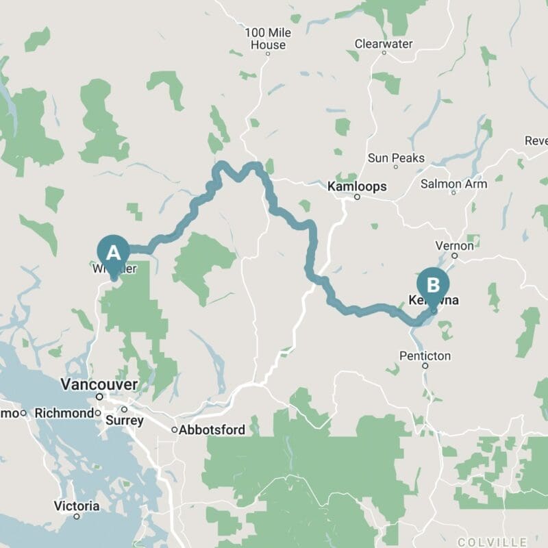 Map of Whistler to Kelowna