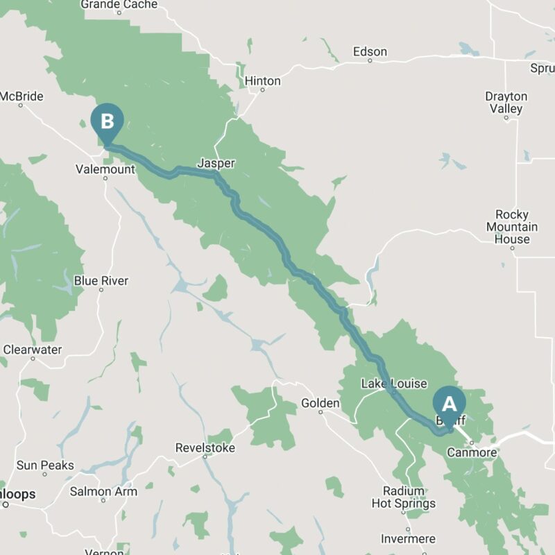 Map of Banff to Mount Robson