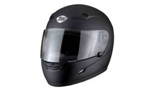 a black full face motorcycle helmet.