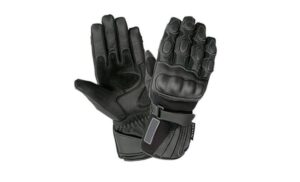 Black leather motorcycle gloves.