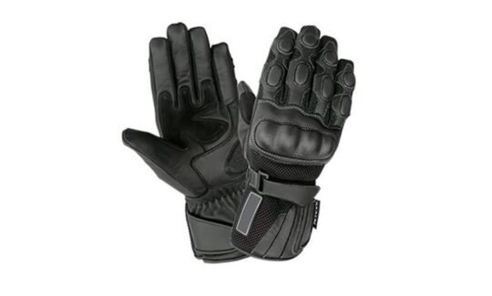 Black leather motorcycle gloves.