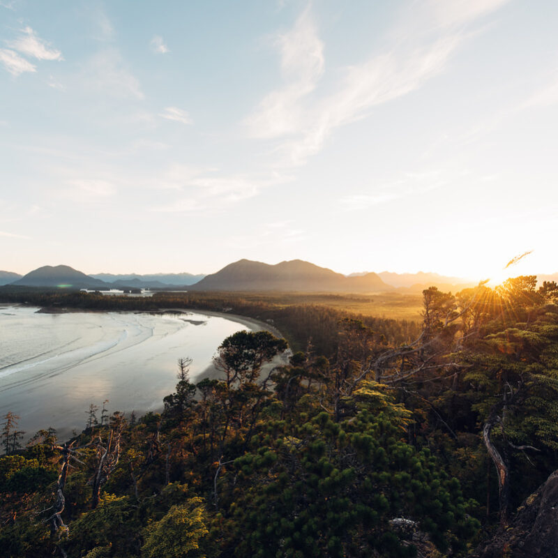 Beach and coastal sunset near Tofino.