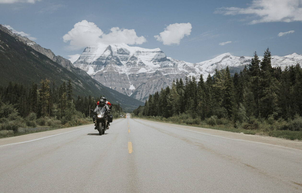 Motorcyclists riding at Mt. Robson on Route 16