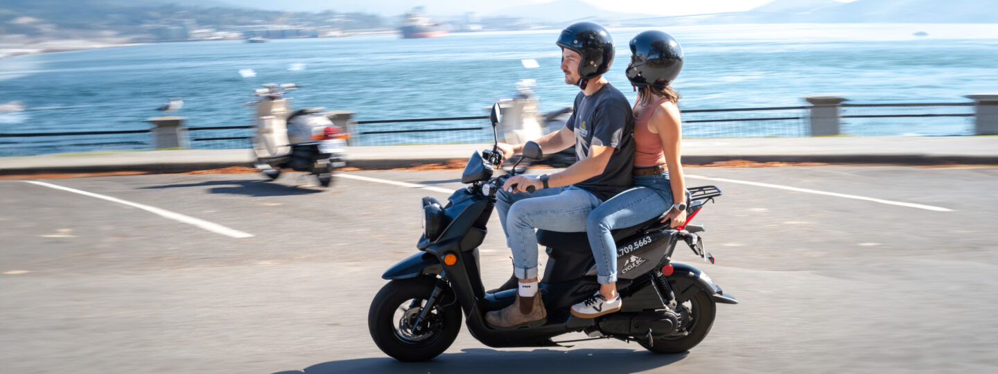 A couple on a scooter