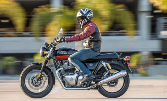 A rider on a Royal Enfield Interceptor 650