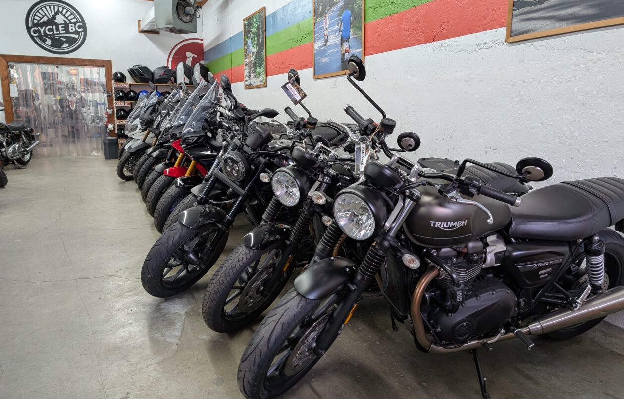 A line up of used motorcycles