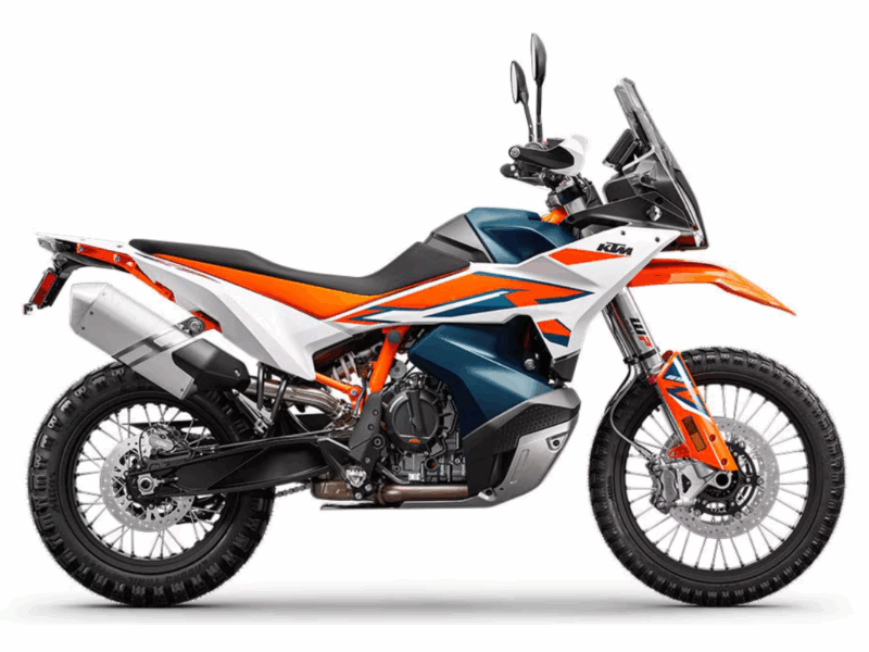 Adventure motorcycle with orange and blue highlights