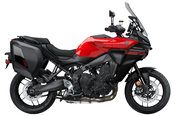 Red and black touring motorcycle side view